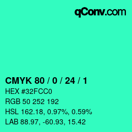 カラーコード: CMYK 80 / 0 / 24 / 1 | qconv.com
