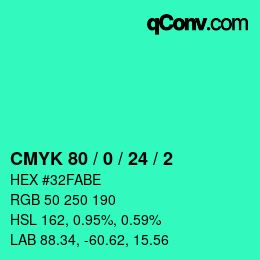 カラーコード: CMYK 80 / 0 / 24 / 2 | qconv.com
