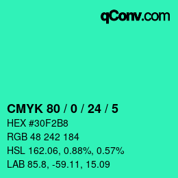 颜色代码: CMYK 80 / 0 / 24 / 5 | qconv.com