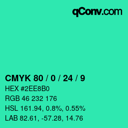 カラーコード: CMYK 80 / 0 / 24 / 9 | qconv.com