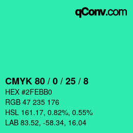 颜色代码: CMYK 80 / 0 / 25 / 8 | qconv.com