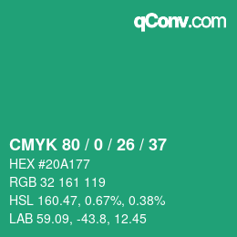 Color code: CMYK 80 / 0 / 26 / 37 | qconv.com