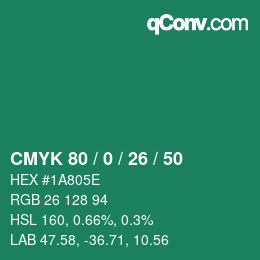 颜色代码: CMYK 80 / 0 / 26 / 50 | qconv.com