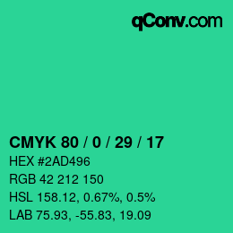 颜色代码: CMYK 80 / 0 / 29 / 17 | qconv.com