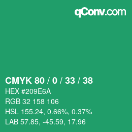 颜色代码: CMYK 80 / 0 / 33 / 38 | qconv.com