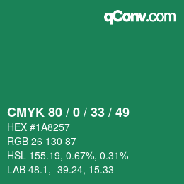 Farbcode: CMYK 80 / 0 / 33 / 49 | qconv.com