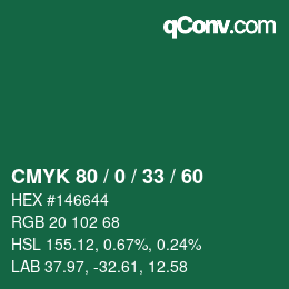 颜色代码: CMYK 80 / 0 / 33 / 60 | qconv.com
