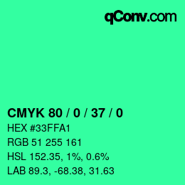 Color code: CMYK 80 / 0 / 37 / 0 | qconv.com