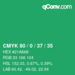 Color code: CMYK 80 / 0 / 37 / 35 | qconv.com