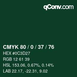 Color code: CMYK 80 / 0 / 37 / 76 | qconv.com
