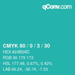 颜色代码: CMYK 80 / 0 / 3 / 30 | qconv.com