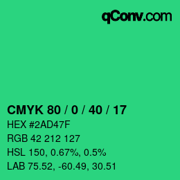 颜色代码: CMYK 80 / 0 / 40 / 17 | qconv.com