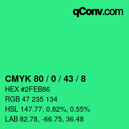 カラーコード: CMYK 80 / 0 / 43 / 8 | qconv.com