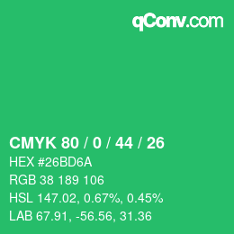 Color code: CMYK 80 / 0 / 44 / 26 | qconv.com