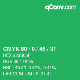 颜色代码: CMYK 80 / 0 / 46 / 31 | qconv.com