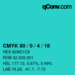 カラーコード: CMYK 80 / 0 / 4 / 18 | qconv.com