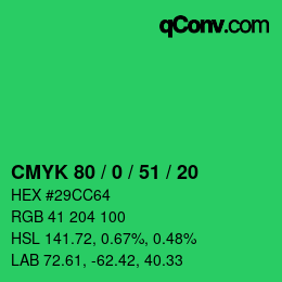 Color code: CMYK 80 / 0 / 51 / 20 | qconv.com