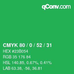 颜色代码: CMYK 80 / 0 / 52 / 31 | qconv.com