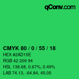 カラーコード: CMYK 80 / 0 / 55 / 18 | qconv.com