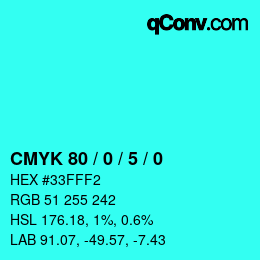 カラーコード: CMYK 80 / 0 / 5 / 0 | qconv.com