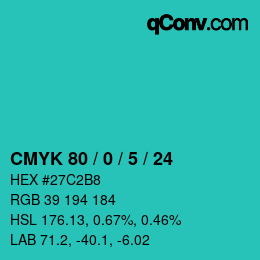 Color code: CMYK 80 / 0 / 5 / 24 | qconv.com