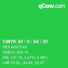 Color code: CMYK 80 / 0 / 64 / 20 | qconv.com