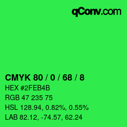 颜色代码: CMYK 80 / 0 / 68 / 8 | qconv.com