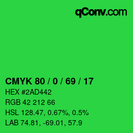Color code: CMYK 80 / 0 / 69 / 17 | qconv.com