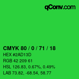 颜色代码: CMYK 80 / 0 / 71 / 18 | qconv.com