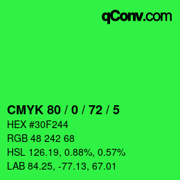 カラーコード: CMYK 80 / 0 / 72 / 5 | qconv.com