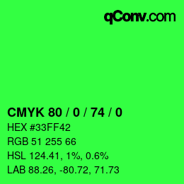 颜色代码: CMYK 80 / 0 / 74 / 0 | qconv.com