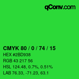 颜色代码: CMYK 80 / 0 / 74 / 15 | qconv.com
