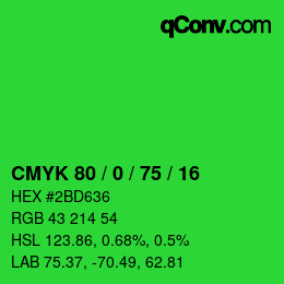 颜色代码: CMYK 80 / 0 / 75 / 16 | qconv.com