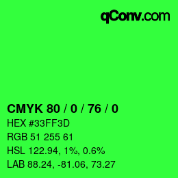 颜色代码: CMYK 80 / 0 / 76 / 0 | qconv.com