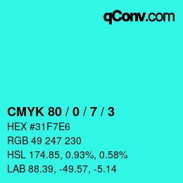 カラーコード: CMYK 80 / 0 / 7 / 3 | qconv.com