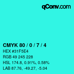 カラーコード: CMYK 80 / 0 / 7 / 4 | qconv.com