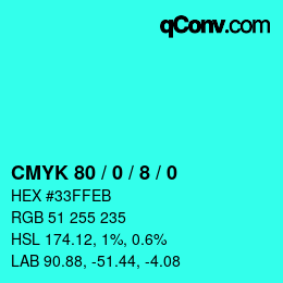 颜色代码: CMYK 80 / 0 / 8 / 0 | qconv.com