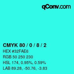 カラーコード: CMYK 80 / 0 / 8 / 2 | qconv.com