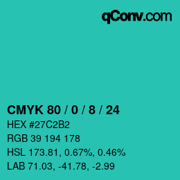 カラーコード: CMYK 80 / 0 / 8 / 24 | qconv.com