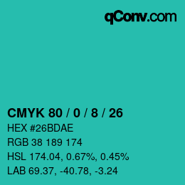Color code: CMYK 80 / 0 / 8 / 26 | qconv.com