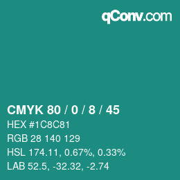 Color code: CMYK 80 / 0 / 8 / 45 | qconv.com