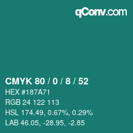 Color code: CMYK 80 / 0 / 8 / 52 | qconv.com