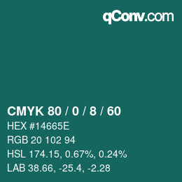 カラーコード: CMYK 80 / 0 / 8 / 60 | qconv.com