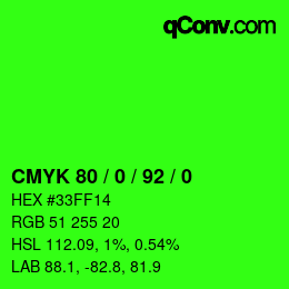 颜色代码: CMYK 80 / 0 / 92 / 0 | qconv.com