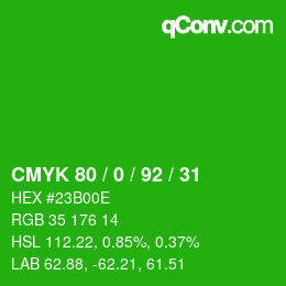 颜色代码: CMYK 80 / 0 / 92 / 31 | qconv.com