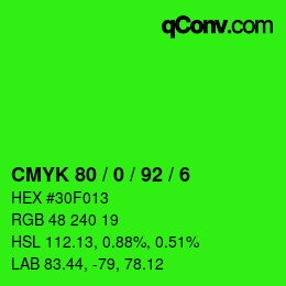 カラーコード: CMYK 80 / 0 / 92 / 6 | qconv.com