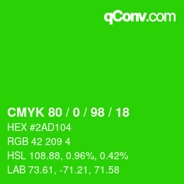 Farbcode: CMYK 80 / 0 / 98 / 18 | qconv.com