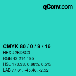 颜色代码: CMYK 80 / 0 / 9 / 16 | qconv.com