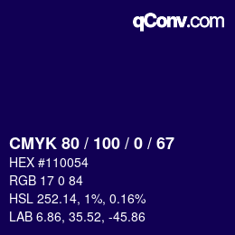 カラーコード: CMYK 80 / 100 / 0 / 67 | qconv.com