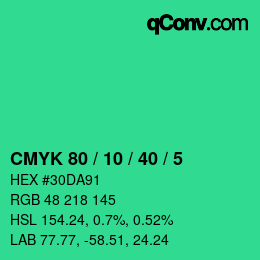 カラーコード: CMYK 80 / 10 / 40 / 5 | qconv.com